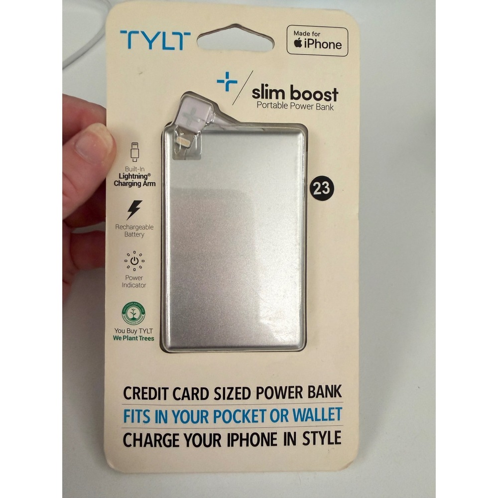 Slim Boost Portable Power Bank 1300mAh Built-In Lightning phone charger Silver